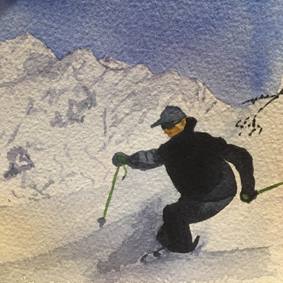 Iris' first painting of a skier