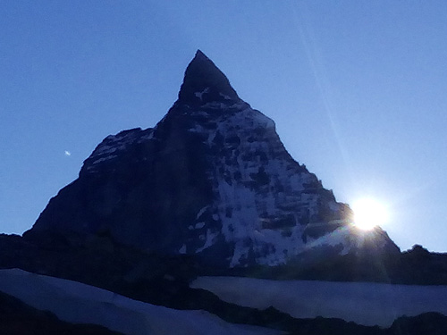 The Matterhorn at sunset on the classic "spagetti tour" MonteRosa Chain , Switzerland/Italy.